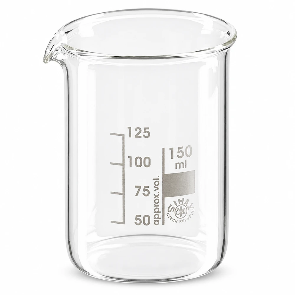 Bägare 150 ml av borosilikatglas med pip och gradering för laboratoriebruk