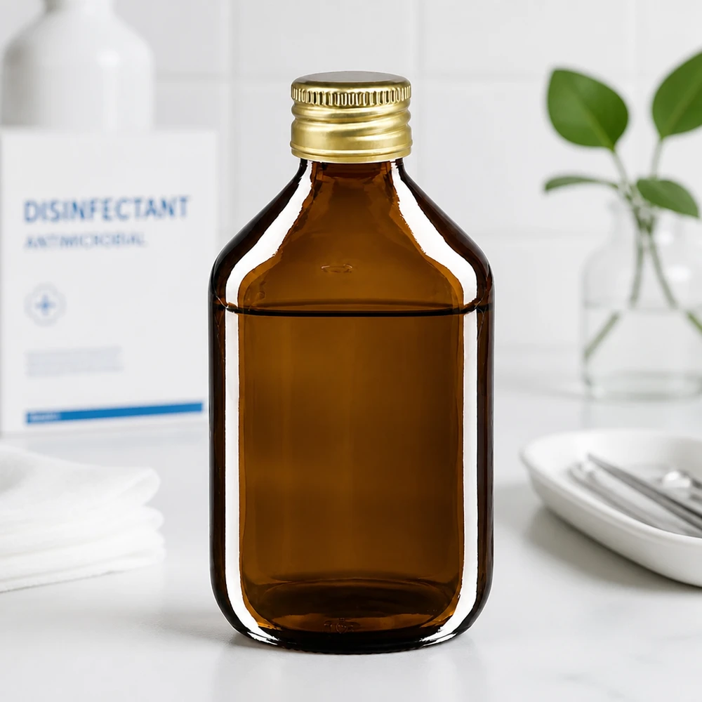 300 ml medicinflaska brun, med guldfärgat aluminiumlock ApoGlas 300 ml medicinflaska brun, med guldfärgat aluminiumlock ApoGlas