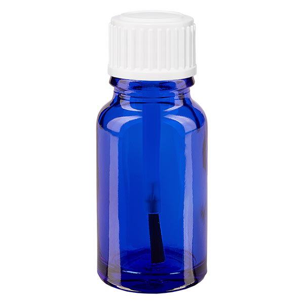 Apoteksflaska blå 10ml skruvlock vit borste Apoteksflaska blå 10ml skruvlock vit borste