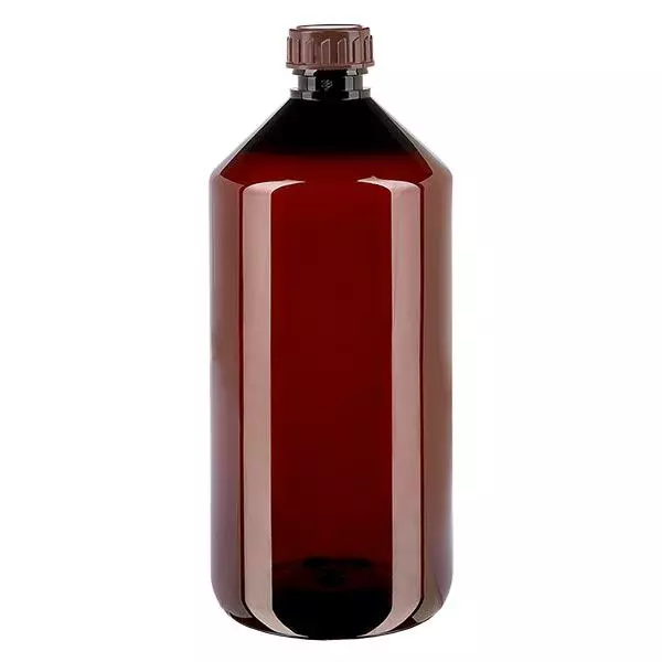 PET-flaska 1000ml med brunt standardlock PET-flaska 1000ml med brunt standardlock