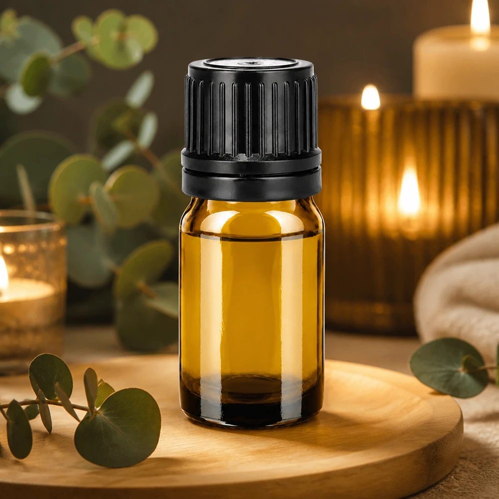 Liten 5 ml bärnstensfärgad glasflaska med UV-skydd för säker förvaring av essenser och tinkturer