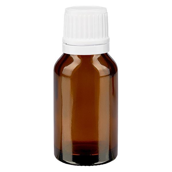 Apoteksflaska brun 15ml droppkork 1,2mm vit säkerhetsförslutning Apoteksflaska brun 15ml droppkork 1,2mm vit säkerhetsförslutning