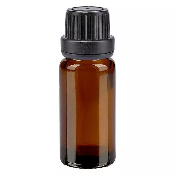 Apoteksflaska brun 10ml skruvkork svart manipulationsskyddad förslutning Apoteksflaska brun 10ml skruvkork svart manipulationsskyddad förslutning