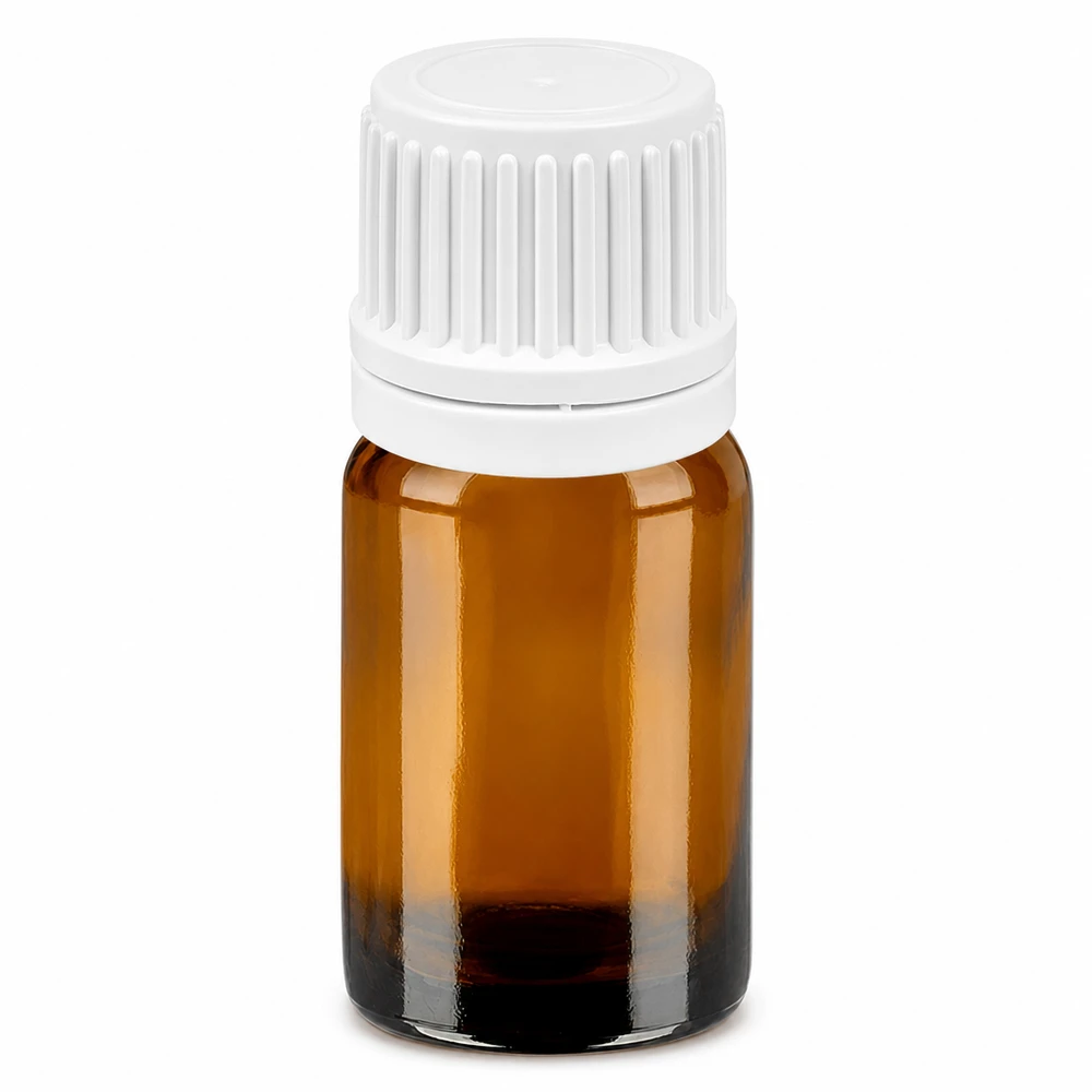 5ml Droppflaska 0.7mm vit med manipuleringssäkert lock BrownLine UT18/5 5 ml droppflaska brun med vitt lock för exakt dosering av vätskor