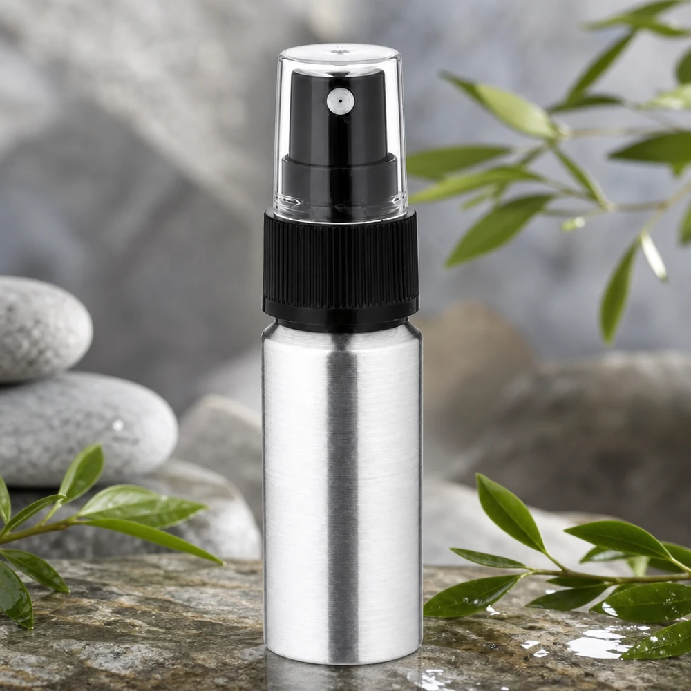 20ml polerad aluminiumflaska med atomiserare Silverfärgad 20 ml aluminiumflaska med finfördelare - perfekt för resor och när du är på språng tack vare den kompakta storleken