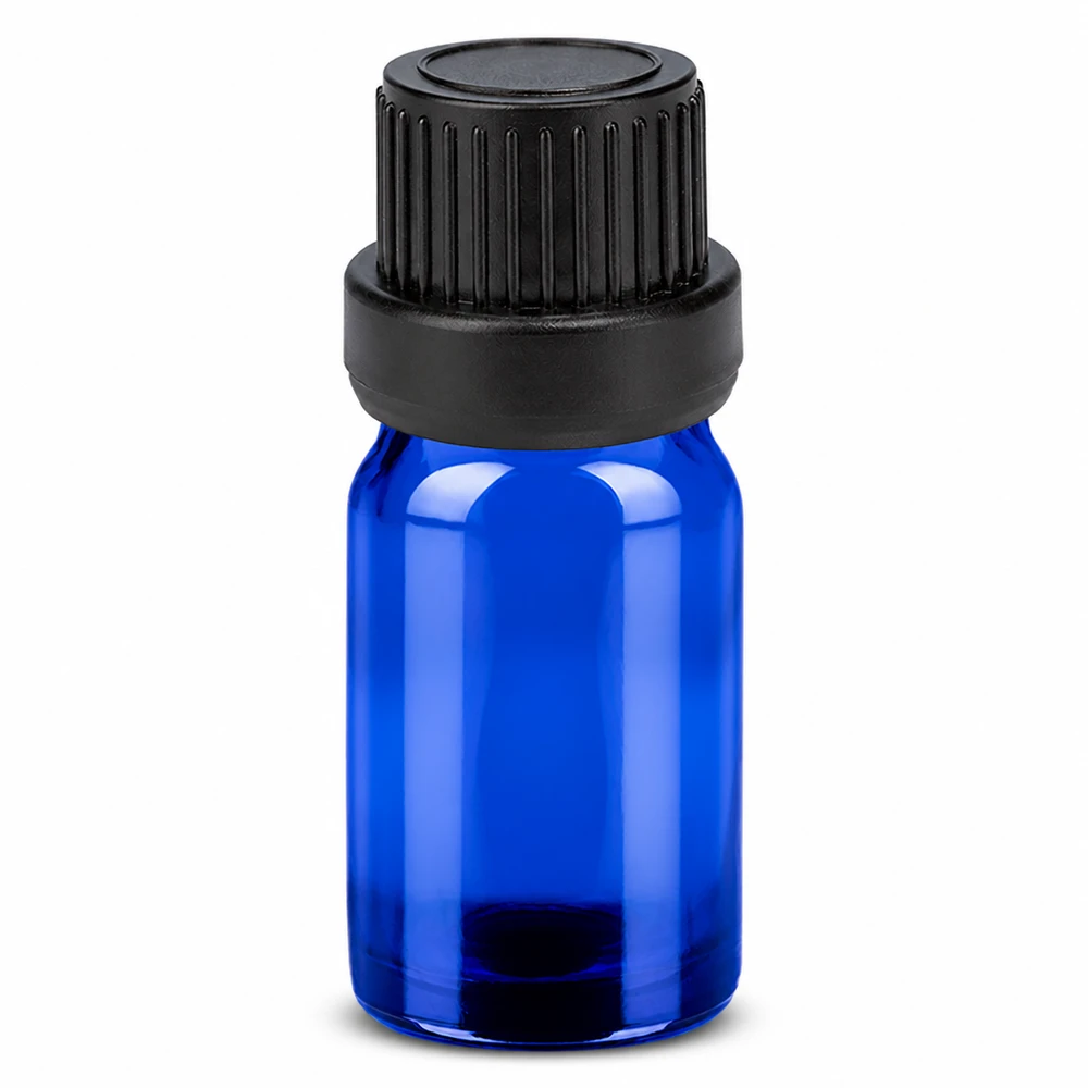 5ml blå glasflaska med svart skruvlock 11mm SV OV BlueLine UT18/5