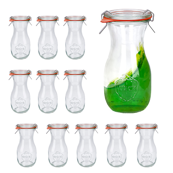 Set med 12 Weck-burkar 290ml juiceflaska med 12 glaslock, 1