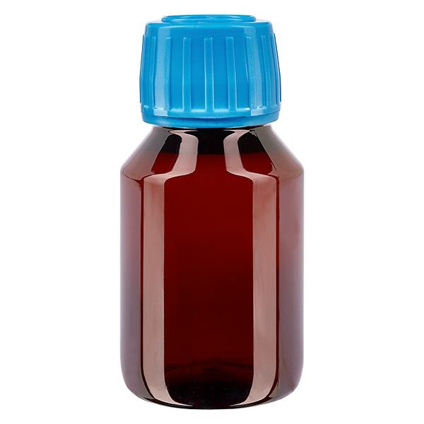 PET-flaska 50 ml med blått säkerhetslock PET-flaska 50 ml med blått säkerhetslock