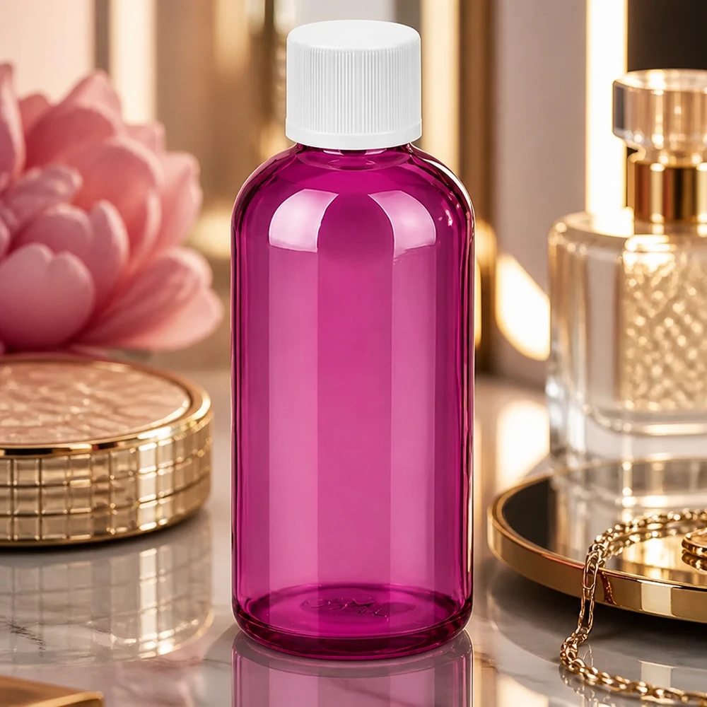Högkvalitativ plastflaska 100ml i lila med UT18-gänga för professionella kosmetiska produkter