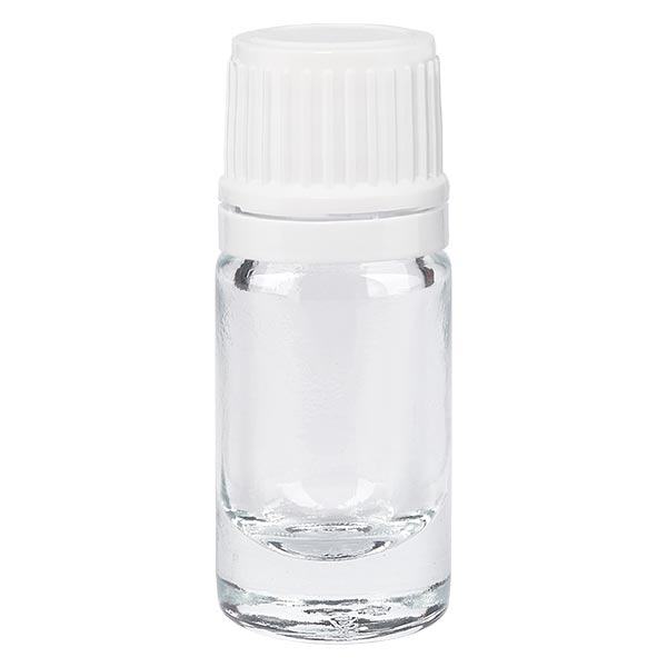 Apoteksflaska klar 5ml droppkork 1,2mm vit säkerhetslock Apoteksflaska klar 5ml droppkork 1,2mm vit säkerhetslock