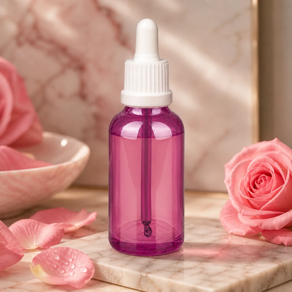 30ml pipettflaska vit originalitet skruvkork PurpleLine UT18/30 30 ml pipettflaska i elegant lila färg med praktiskt dropplock för kosmetika