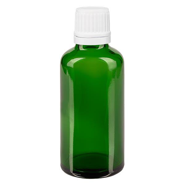 Apoteksflaska grön 50ml skruvkork vit säkerhetsförslutning Apoteksflaska grön 50ml skruvkork vit säkerhetsförslutning