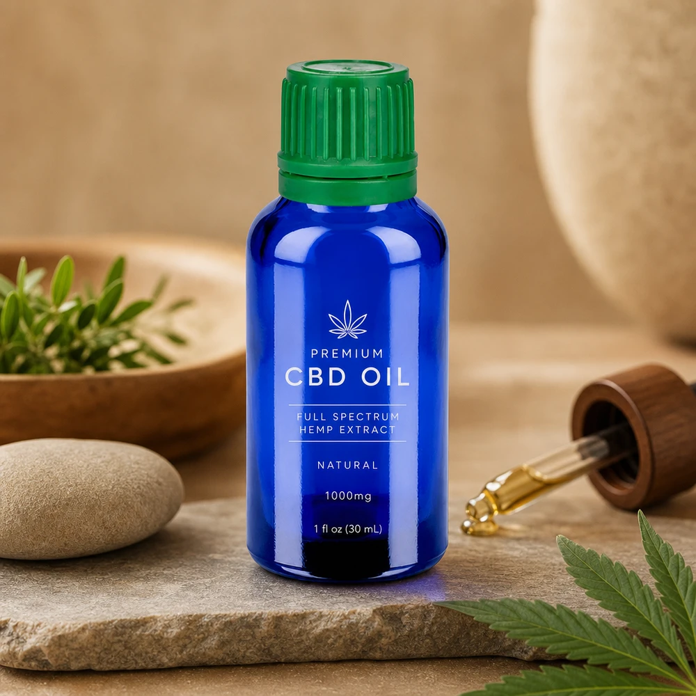 30 ml droppflaska med exakt dosering och grönt barnsäkert lock för CBD-olja