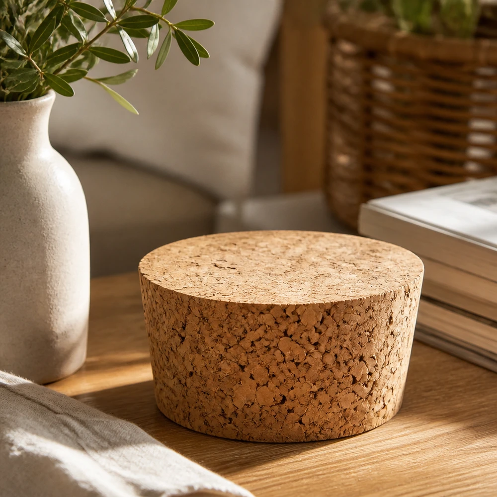 WECK korkpropp RR40 naturlig korkpropp på träbord med vas och böcker stilfull vardagsrumsdekoration 40mm öppning