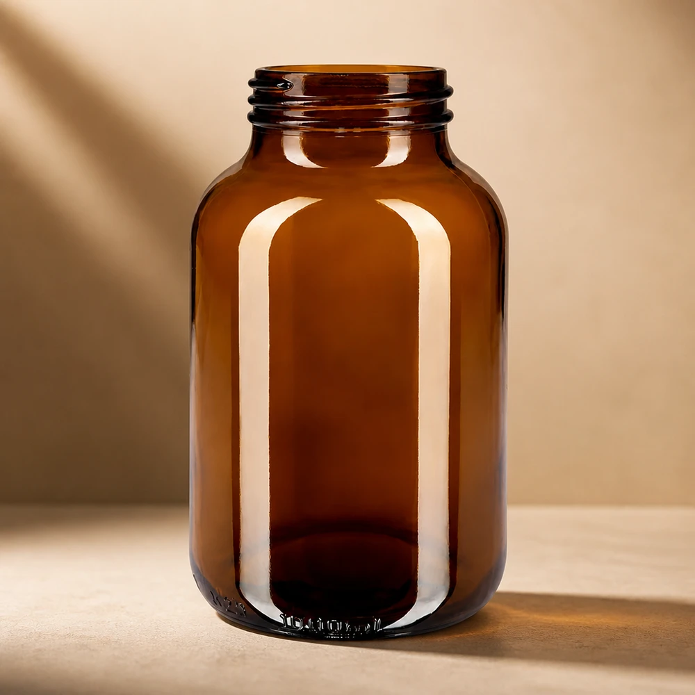 Robust 1000 ml glasflaska i brunt för att skydda mot UV-ljus och skadliga strålar