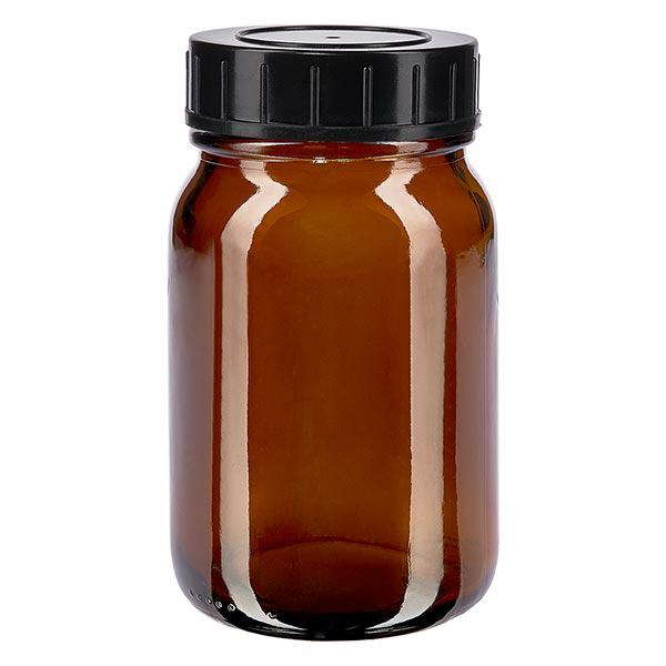 200 ml bärnstensfärgad glasflaska med bred hals och skruvkork