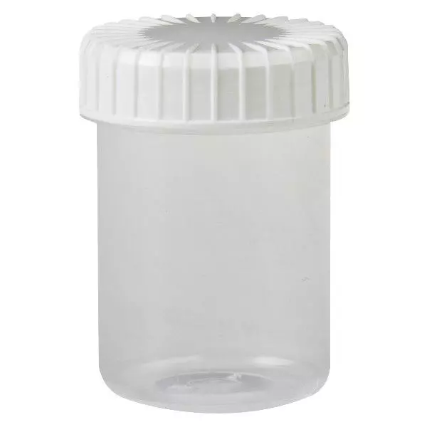 Transparent skruvburk 40 ml med räfflat svart lock Transparent skruvburk 40 ml med räfflat svart lock