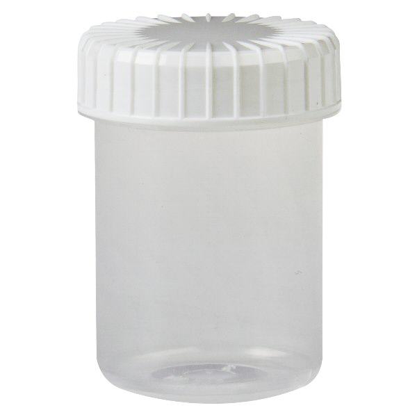 Transparent skruvburk 40 ml med räfflat svart lock Transparent skruvburk 40 ml med räfflat svart lock