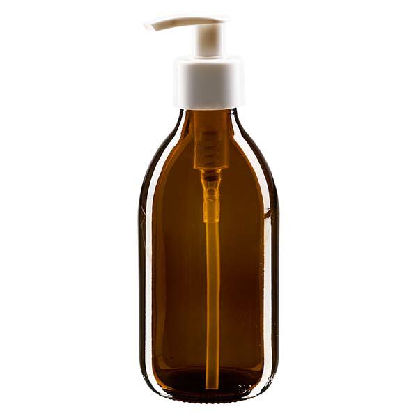 250ml medicinflaska brun, med dispenserpump vit ApoGlas