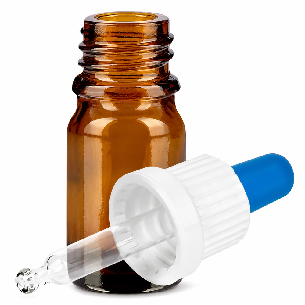 Pipettflaska i brunt glas 5ml med droppare OV BrownLine UT18/5 för kosmetika och aromaterapi