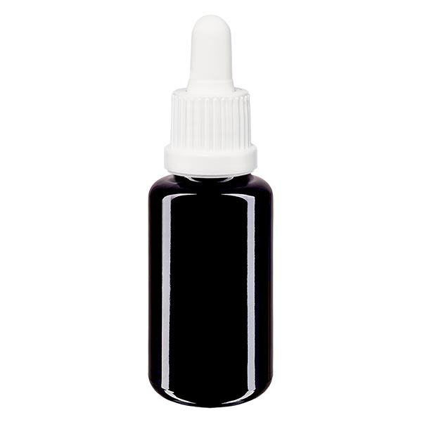 Apoteksflaska violett 20 ml pipett vit med säkerhetsförslutning