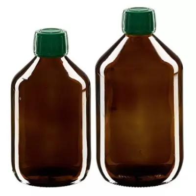 Flacons médicaux bruns avec bouchon verte