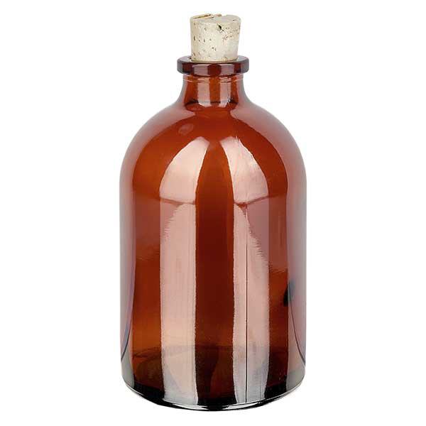 Bärnstensfärgad glasflaska 100ml med kork 11/14mm Bärnstensfärgad glasflaska 100ml med kork 11/14mm