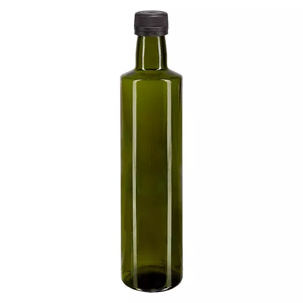 500 ml skruvflaska, rund, olivgrön med svart lock