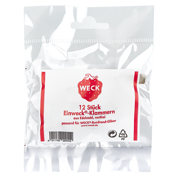 Original WECK-klämmor (förpackning(ar) med 12) WECK konserveringsklämmor 12 delar rostfritt stål för burkar med rund kant Originalförpackning