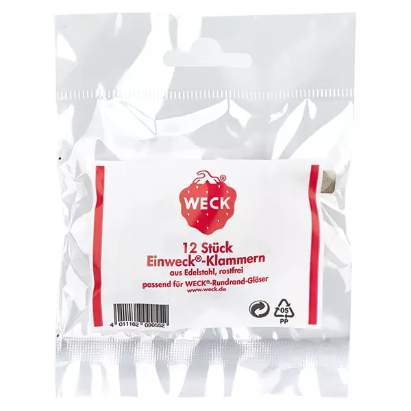 Original WECK-klämmor (förpackning(ar) med 12) WECK konserveringsklämmor 12 delar rostfritt stål för burkar med rund kant Originalförpackning