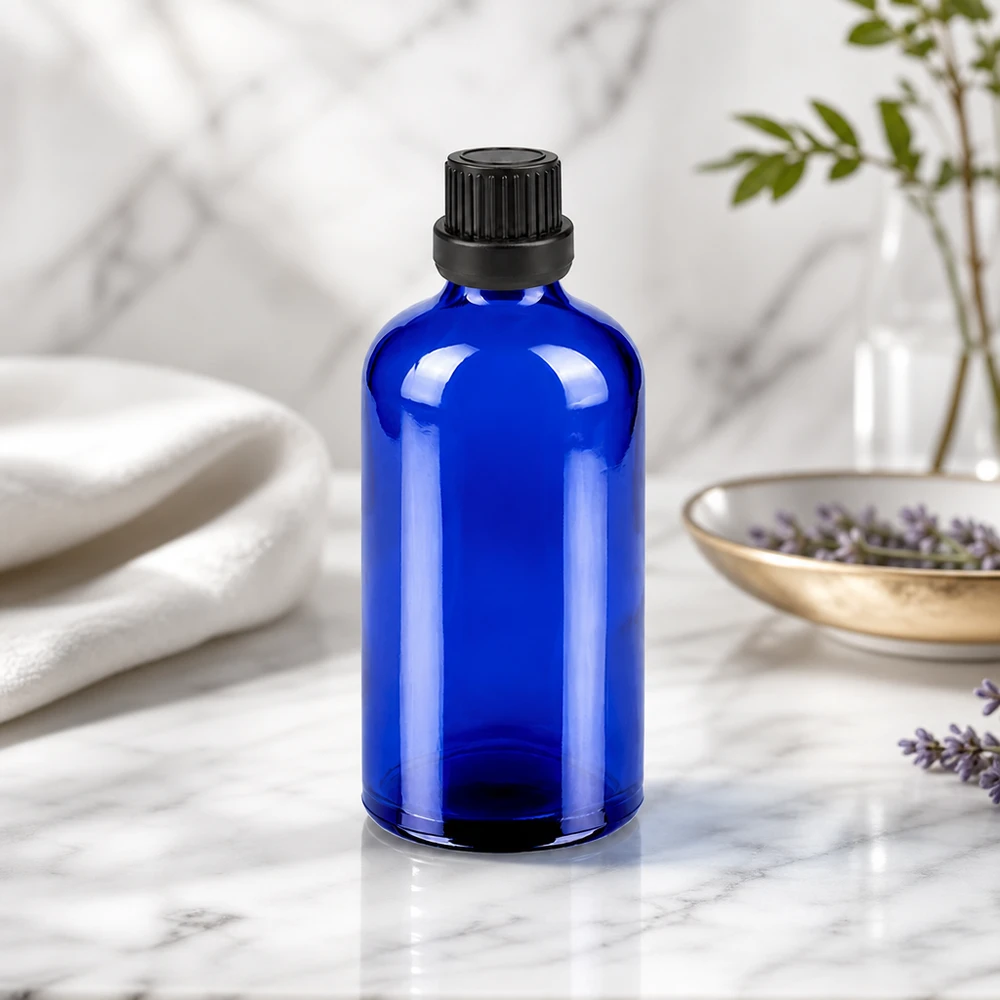 100ml Droppflaska 2mm svart säkerhetslock BlueLine UT18/100