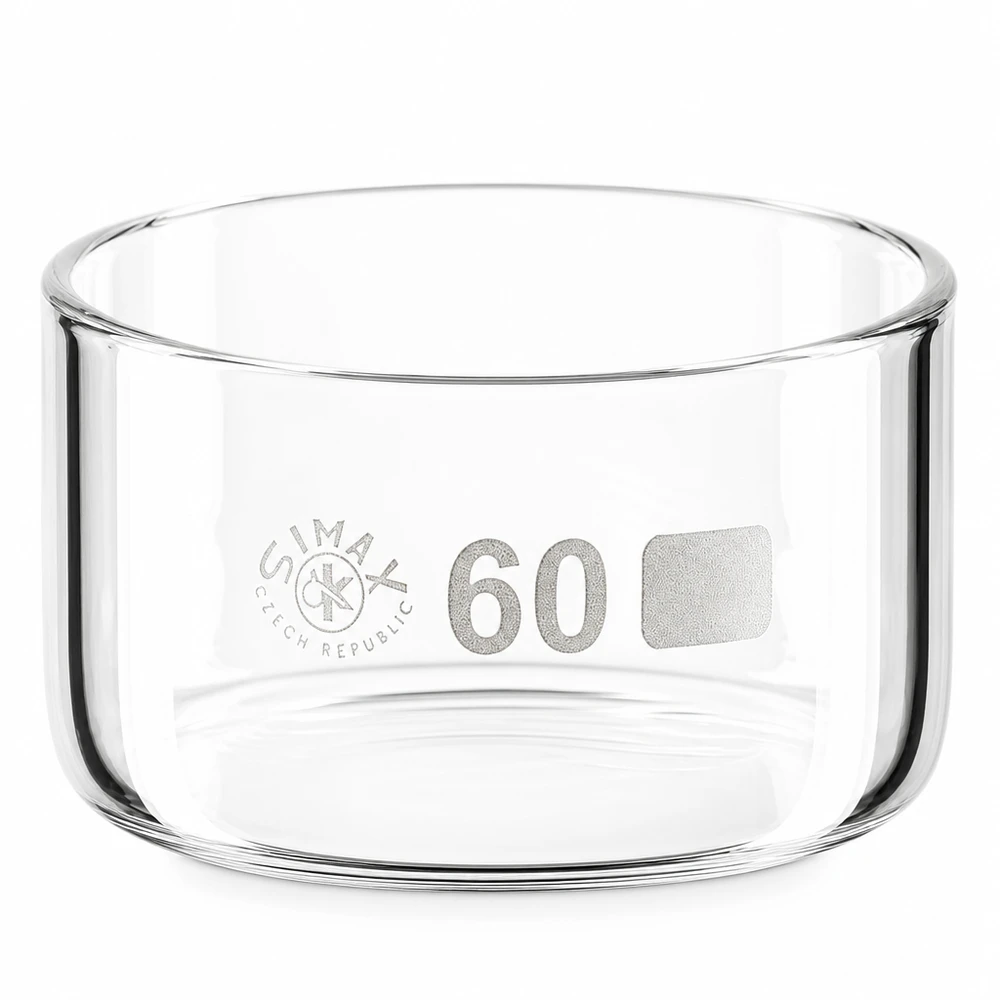 Simax kristalliseringsskål 60 ml av borosilikatglas utan pip, cylindrisk form
