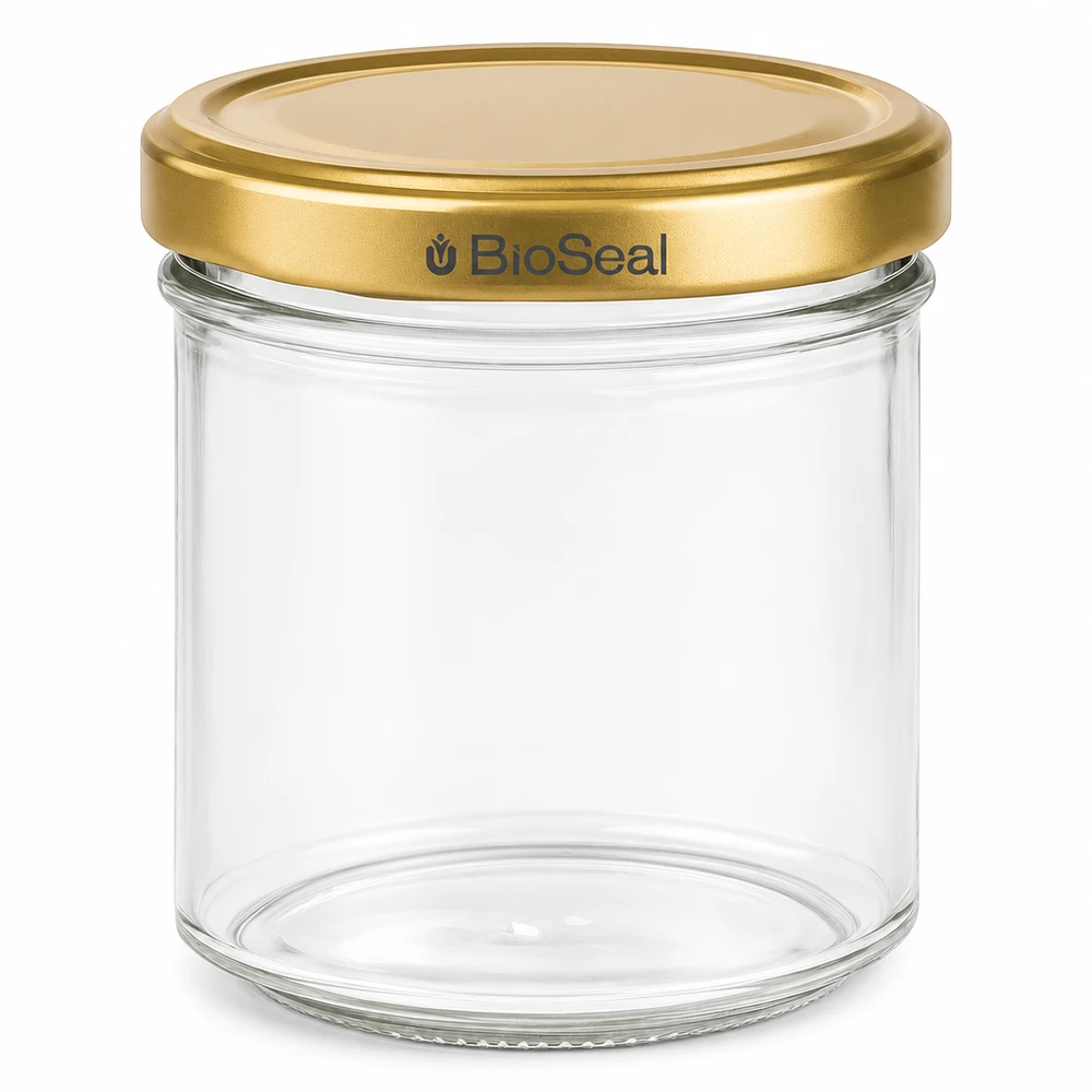 200 g honungsburk tom med gyllene skruvlock BioSeal transparent glasbehållare för honungsmarmelad
