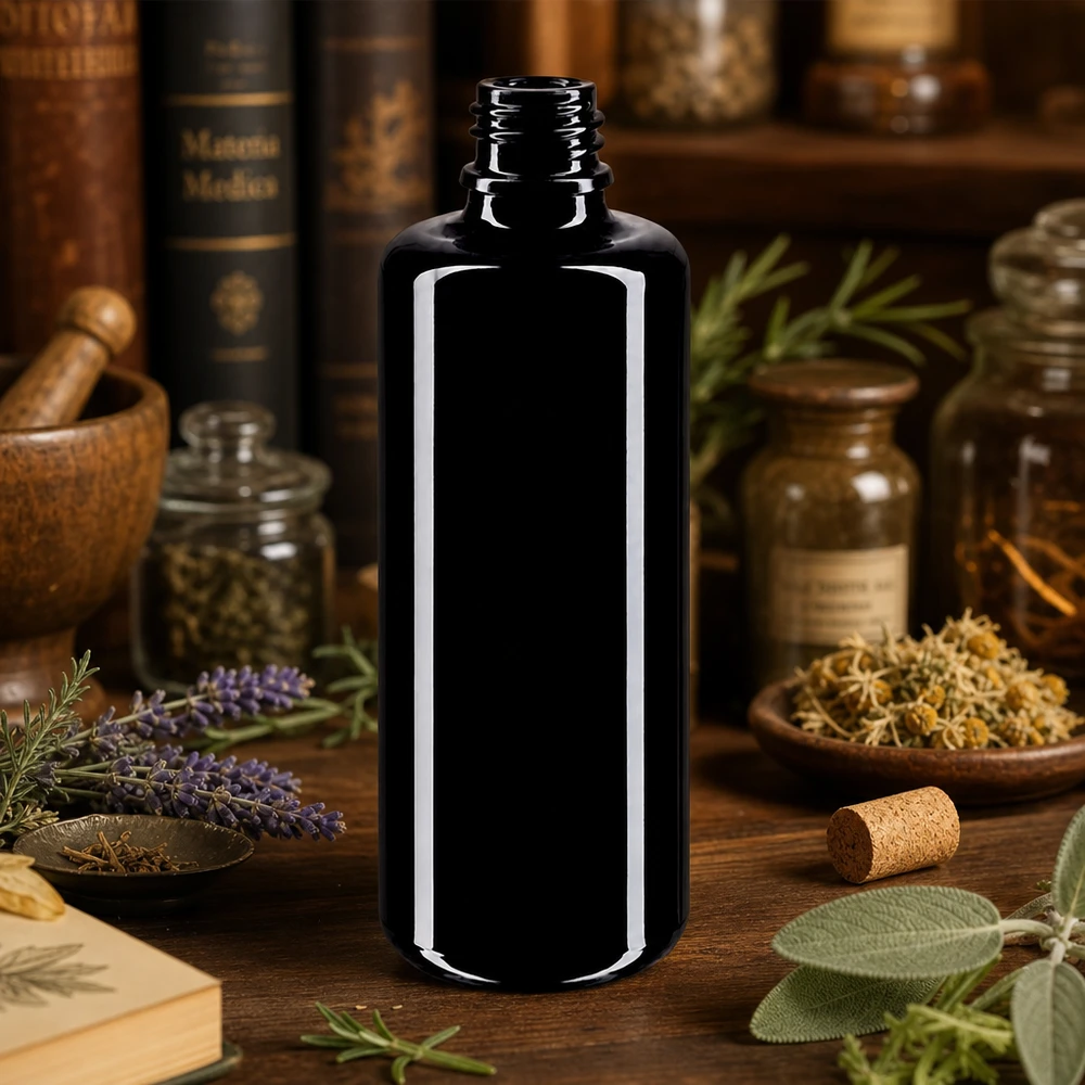 Violett glasflaska 50ml DIN 18 (Mironglas) 50 ml droppflaska i violett glas Orion Miron idealisk för aromaterapi, örtextrakt och naturläkemedel