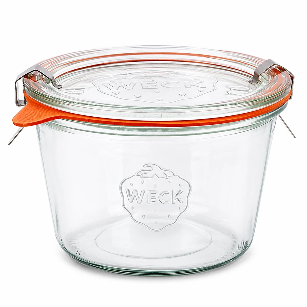 370ml Krossade glasögon komplett WECK RR100 WECK 370 ml RR100 murarburk med glaslock och orange gummiring komplett uppsättning för konservering och konservering