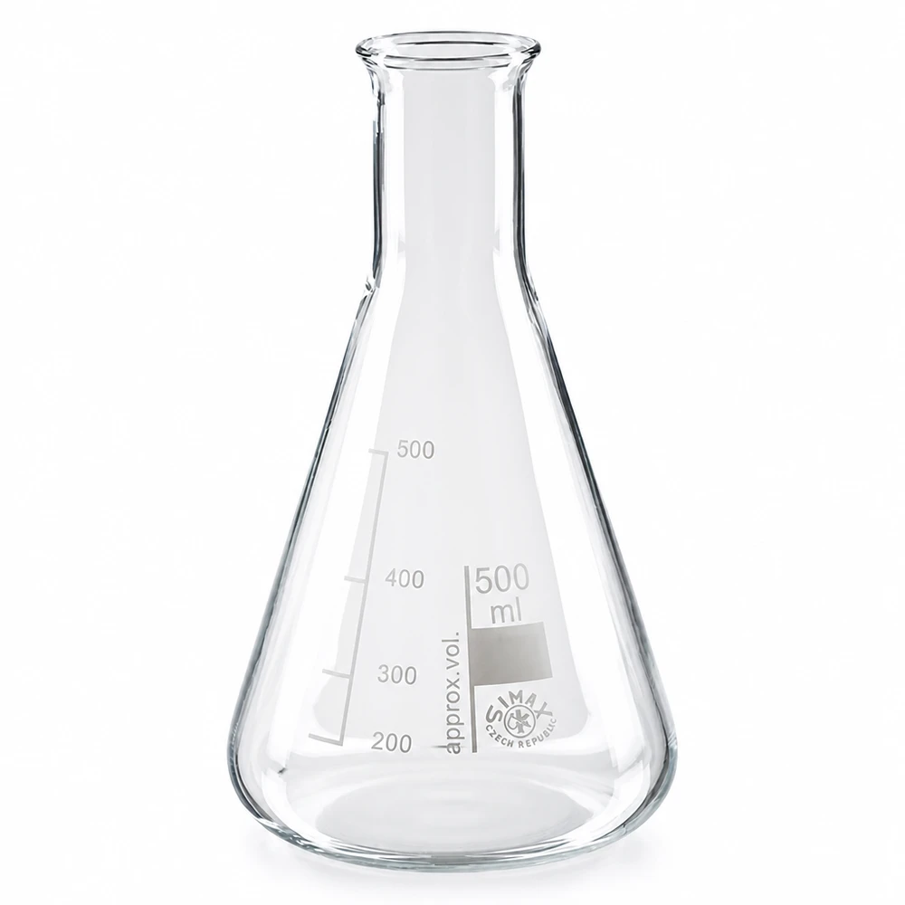 Erlenmeyerkolv 500 ml med smal hals av borosilikatglas för laboratoriebruk