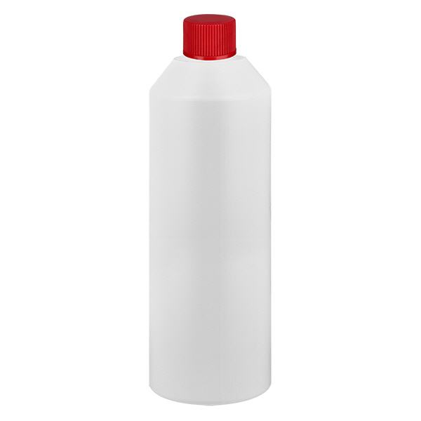 Apoteksflaska HDPE 250ml vit, med rött skruvlock Apoteksflaska HDPE 250ml vit, med rött skruvlock
