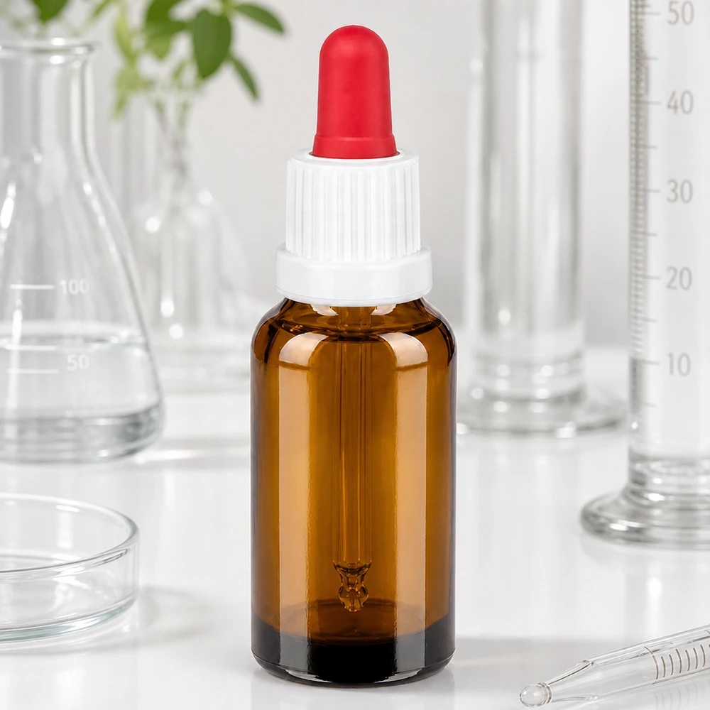 20 ml pipettflaska vit/röd med säkerhetsförslutning BrownLine UT18/20 Pipettflaska i laboratoriekvalitet, 20 ml, brun, med UV-skydd och exakt droppdosering