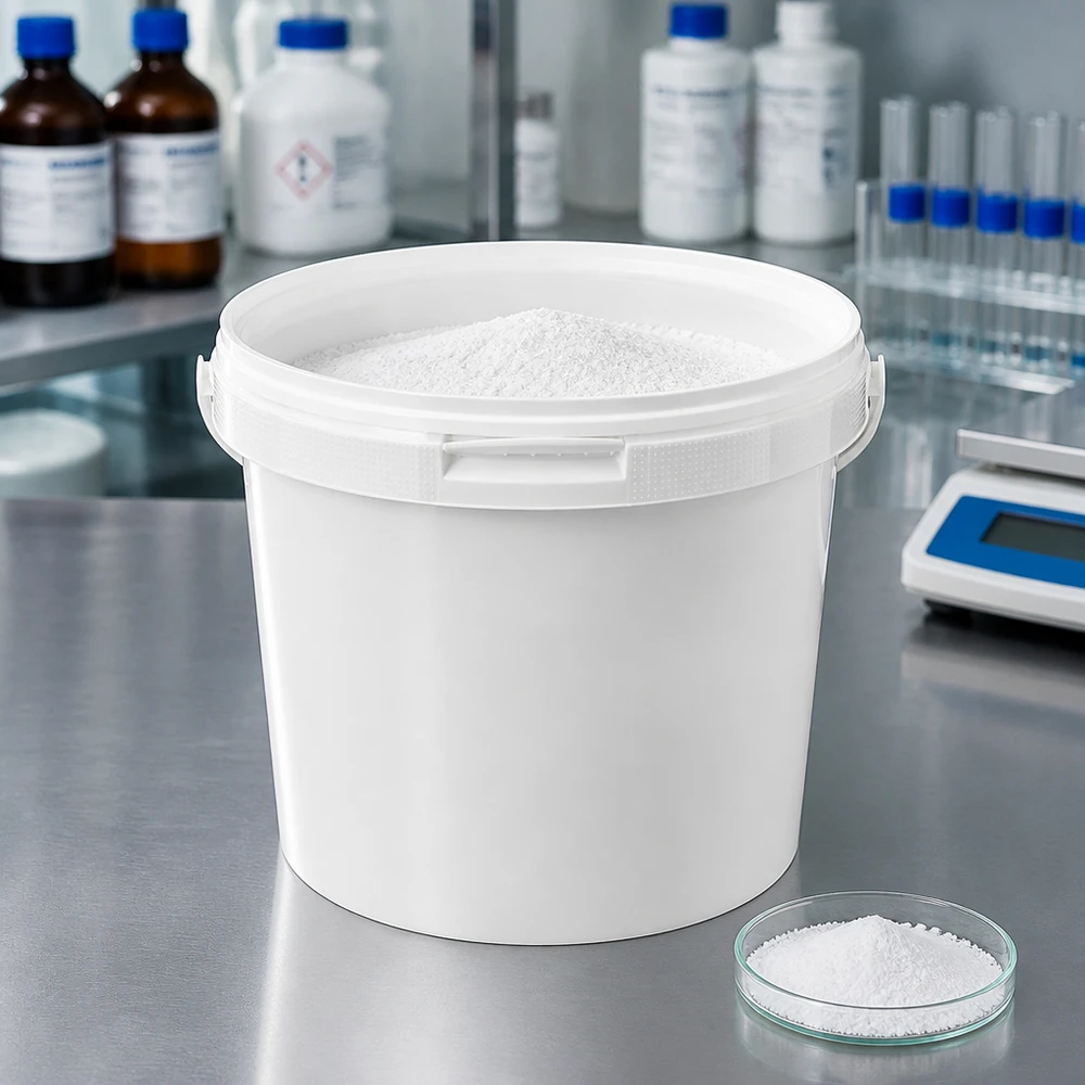 Hink i vit polypropenplast 5,6 l med lock PP-hink på 5,6 liter i vitt med lock, lämplig för laboratoriebruk, för kemiska och farmaceutiska tillämpningar