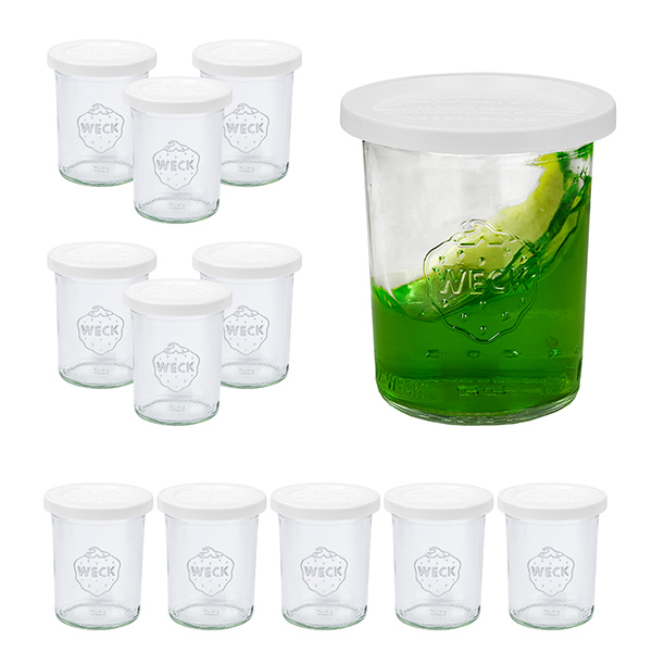 Set med 12 Weck-burkar 160 ml Krossade glasögon med 12 lock Set med 12 Weck-burkar 160 ml Krossade glasögon med 12 lock