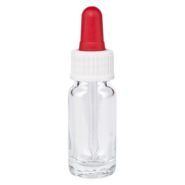 Apoteksflaska klar 10ml pipett vit/röd standard Apoteksflaska klar 10ml pipett vit/röd standard