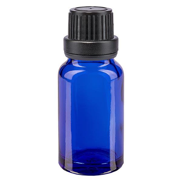 Apoteksflaska blå 10ml skruvkork svart säkerhetsförslutning Apoteksflaska blå 10ml skruvkork svart säkerhetsförslutning