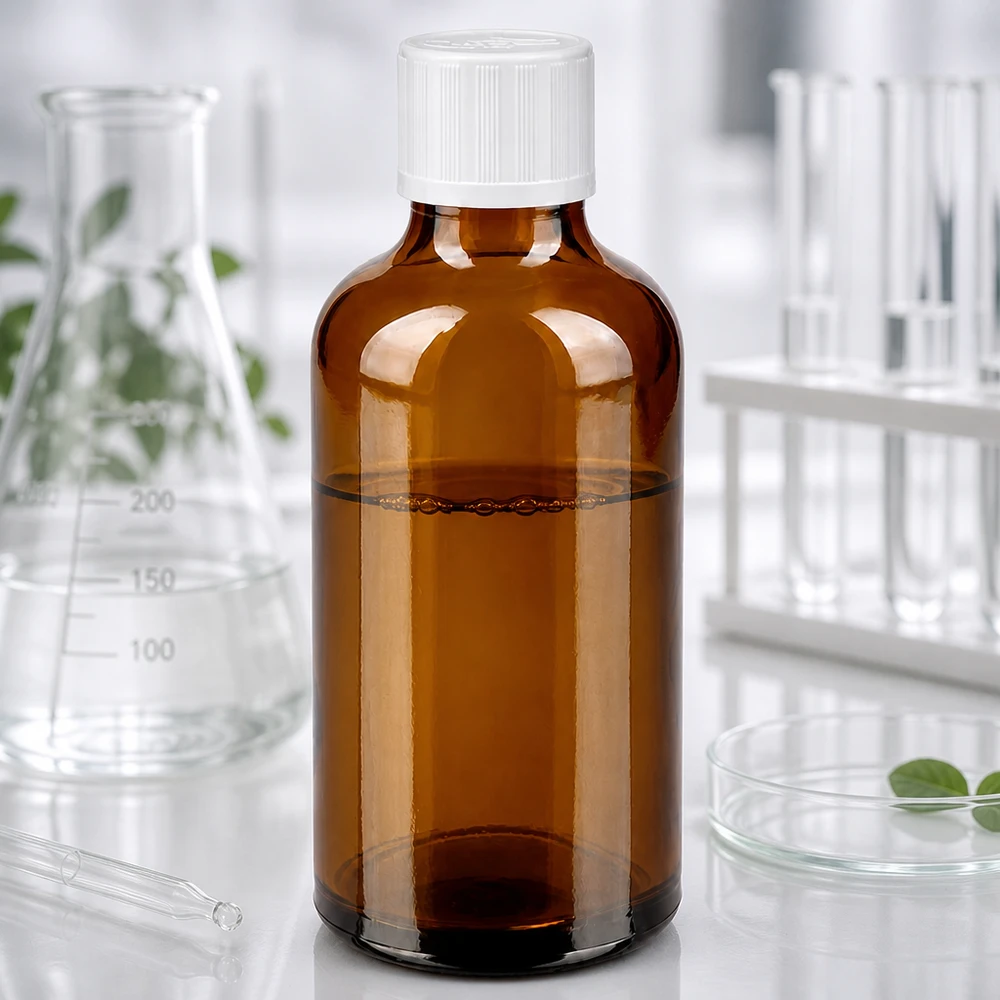 Apoteksflaska brun 50ml skruvkork vit barnskyddande standard 50 ml apotekarflaska av brunt glas med vitt barnsäkert lock i laboratoriet