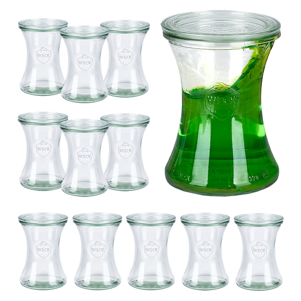 Set med 12 Weck-burkar à 370 ml för delikatesser med 12 glaslock Set med 12 Weck-burkar à 370 ml för delikatesser med 12 glaslock
