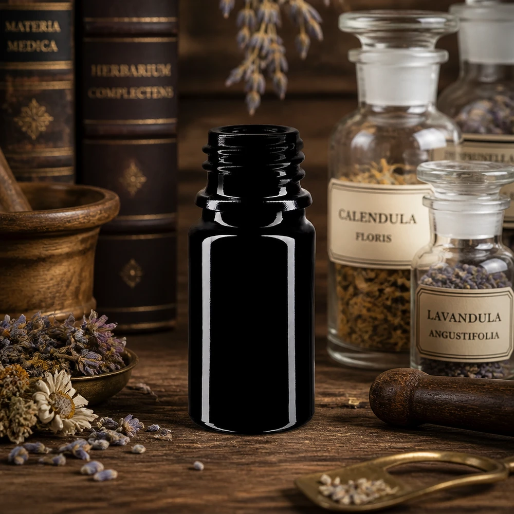 Kompakt 5 ml Orion violett droppflaska i glas - perfekt för resor och aromaterapi på språng