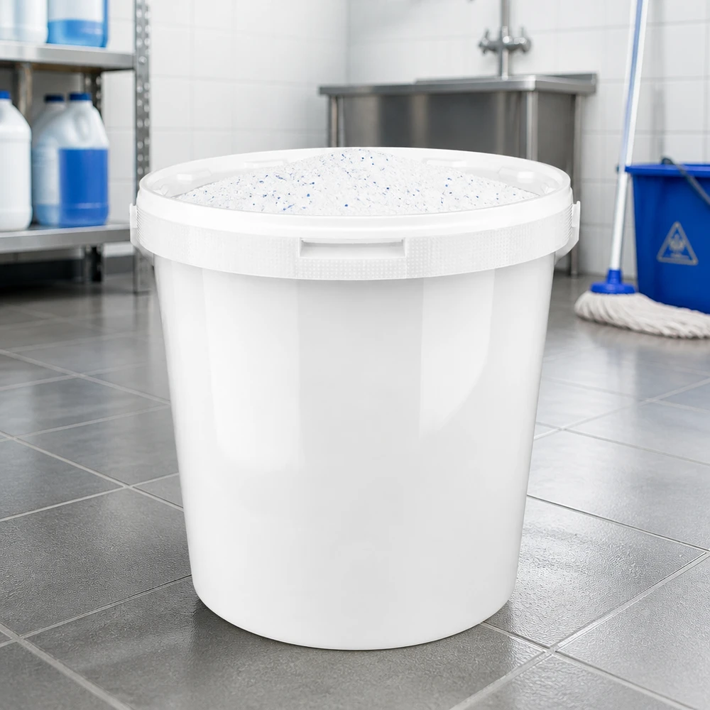 Hink i vit polypropenplast 10,7L med lock Professionell vit rengöringshink på 10,7 liter av PP-plast med lock för professionella kök
