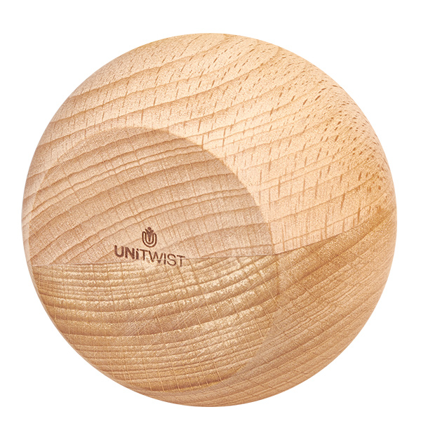 UNiTWIST träkula (bok) för WECK RR80 Enkel UNiTWIST-boll i bokträ med logotyp och naturligt träkorn för WECK RR80-burkar