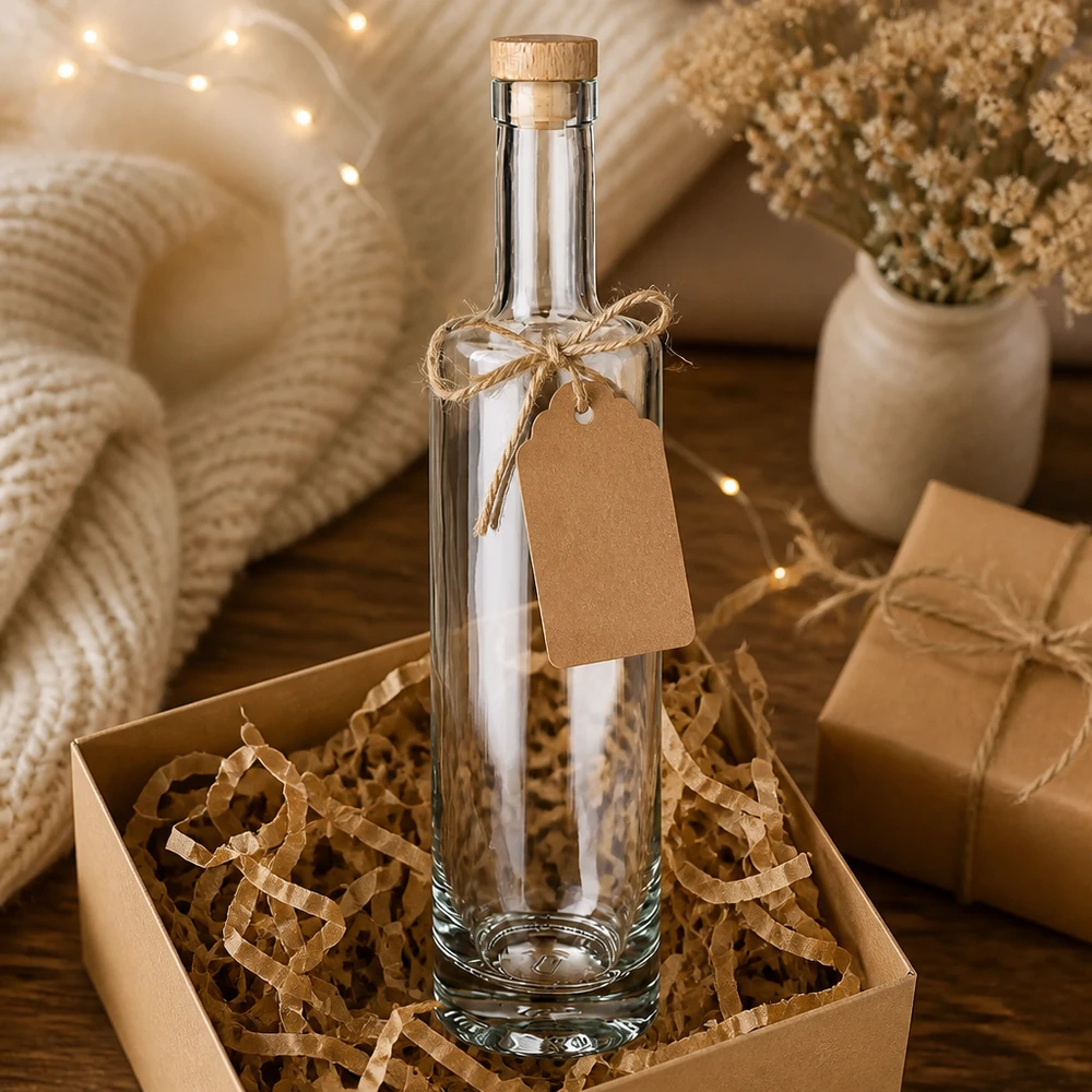 500 ml glasflaska Lina med kork med trähandtag UNiTWIST® 500 ml glasflaska Lina presentförpackning med kraftpapperslåda hänge varmvit ljusslinga dekoration