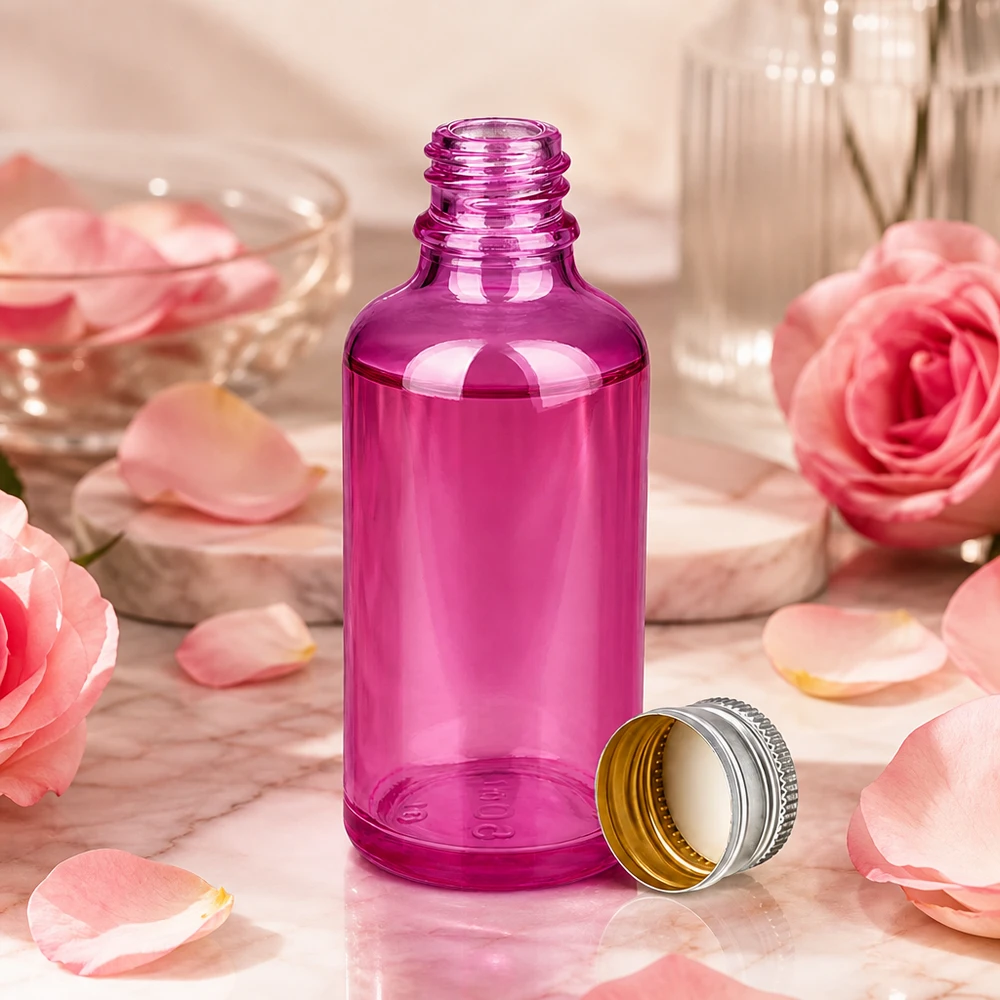 50ml flaska 11mm skruvkork aluminium-silver standard PurpleLine.UT18/50 Lila glasflaska 50 ml med silverlock - perfekt för DIY-kosmetik och naturkosmetik