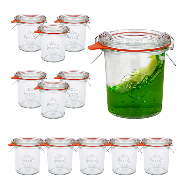 Set med 12 Weck jars 140 ml Krossade glasögon med 12 glaslock
